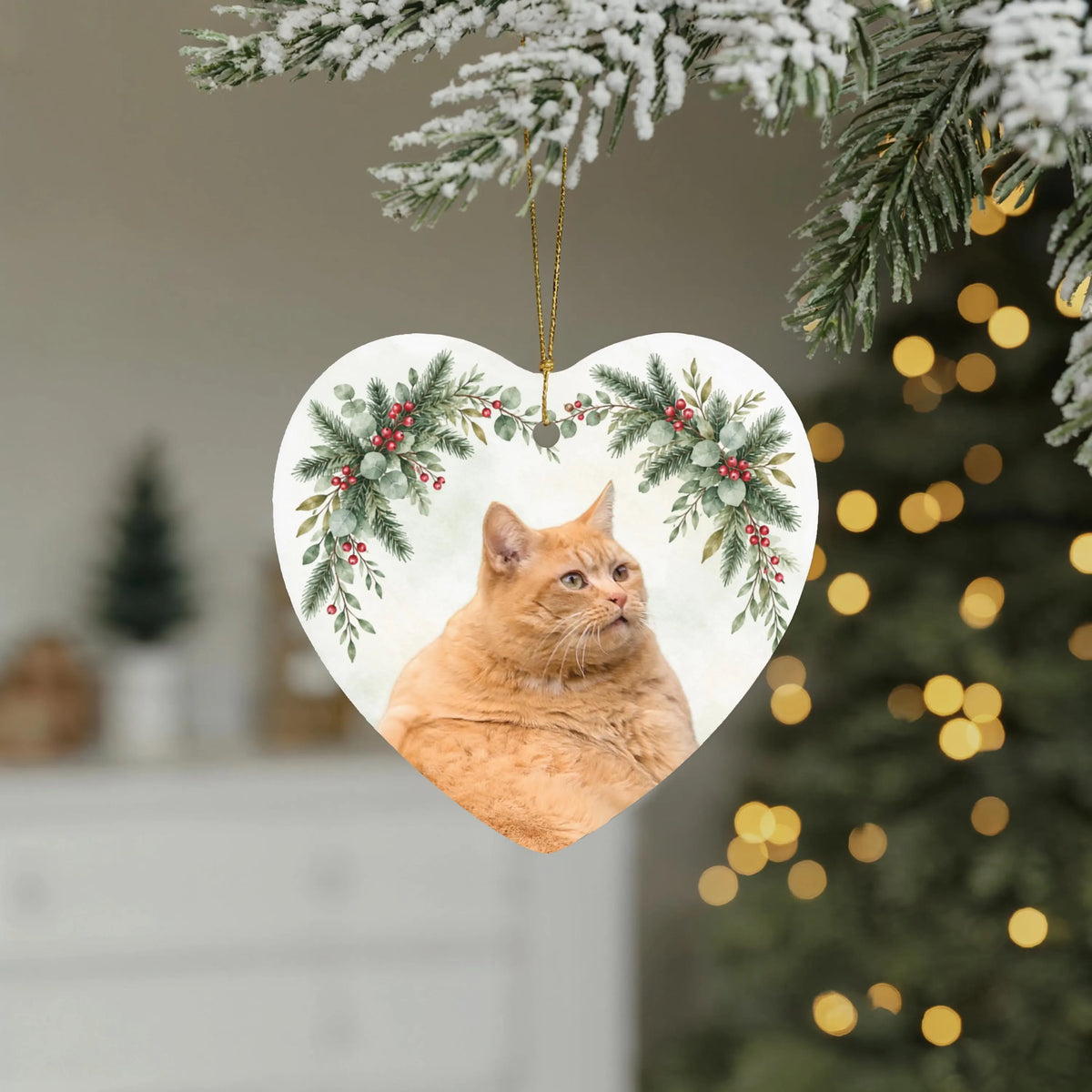 Custom Pet Holiday Heart Photo Ornament