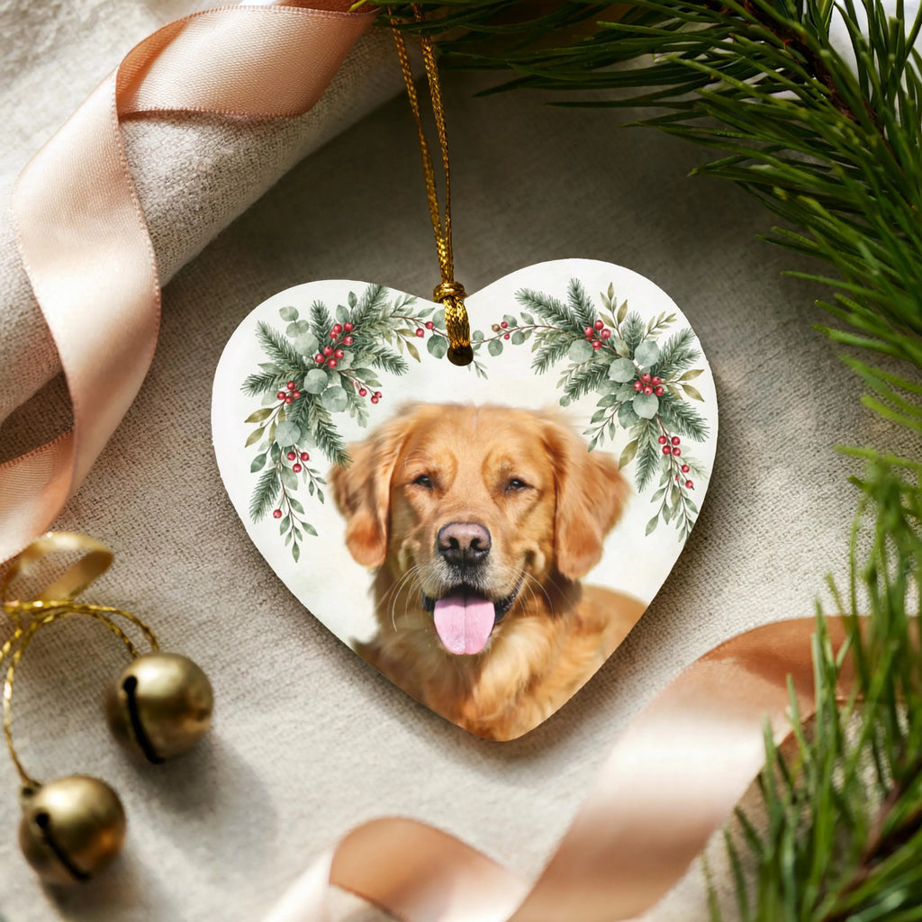 Custom Pet Holiday Heart Photo Ornament