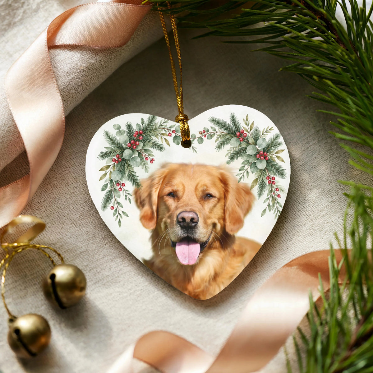 Custom Pet Holiday Heart Photo Ornament