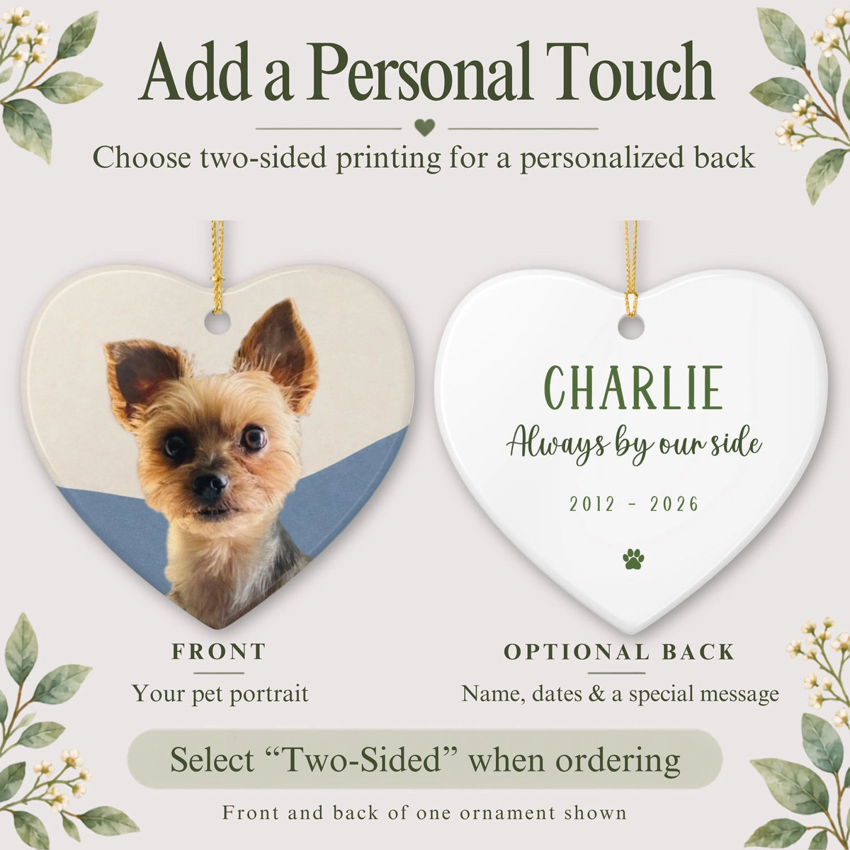 Floral Pet Photo Heart Ornament