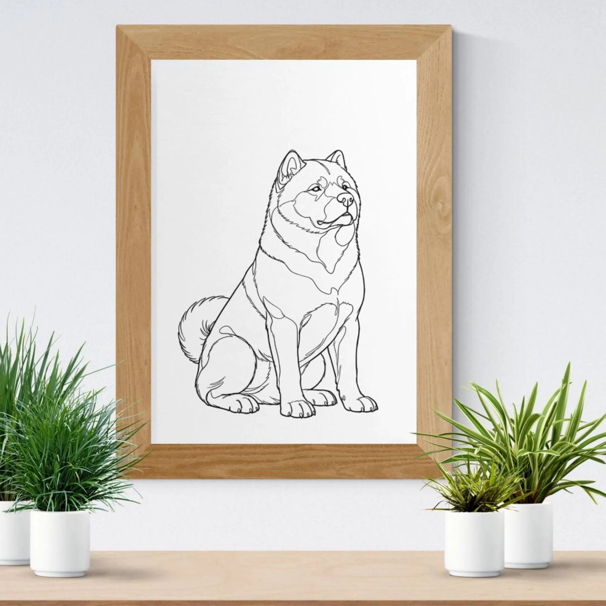 Akita Line Art Poster White