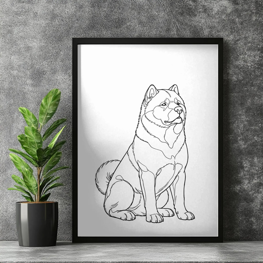 Akita Line Art Poster White