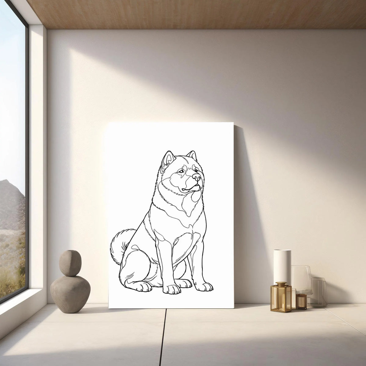 Akita Line Art Poster White