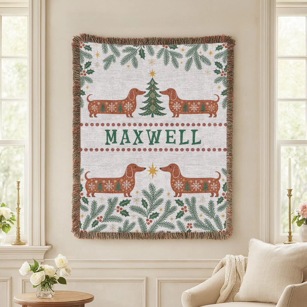 Dachshund Christmas Woven Blanket