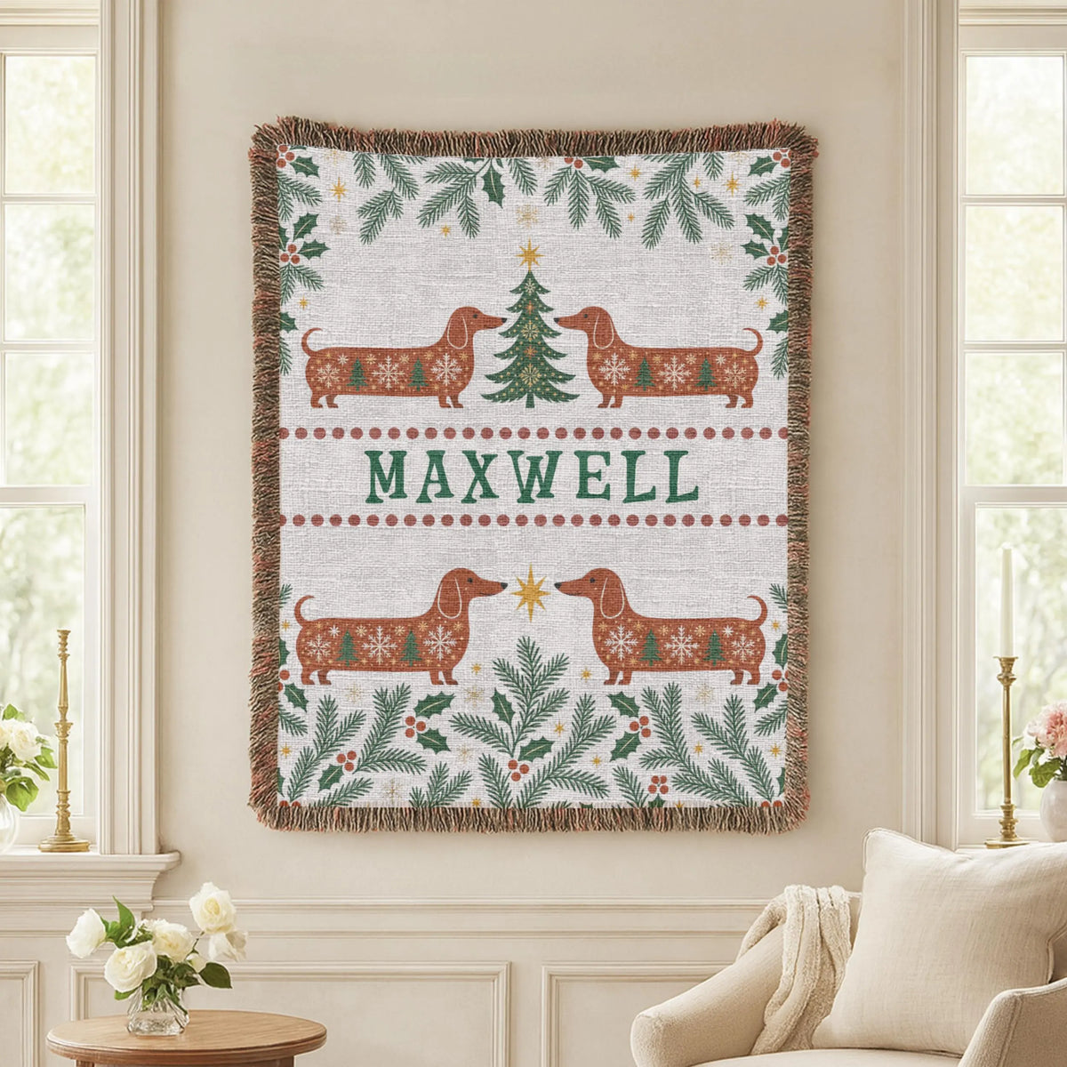 Dachshund Christmas Woven Blanket