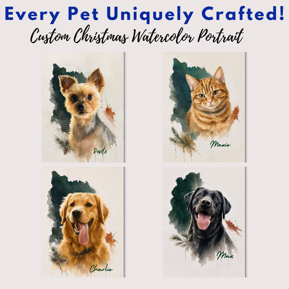 Custom Watercolor Pet Portrait with Name