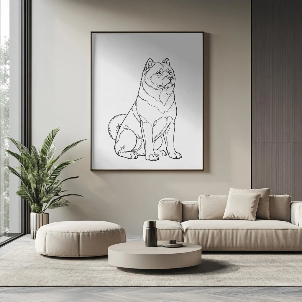Akita Line Art Poster White