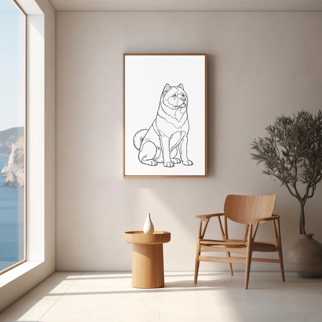 Akita Line Art Poster White