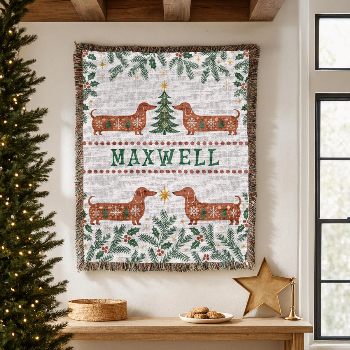 Dachshund Christmas Woven Blanket