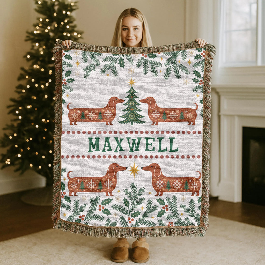 Dachshund Christmas Woven Blanket