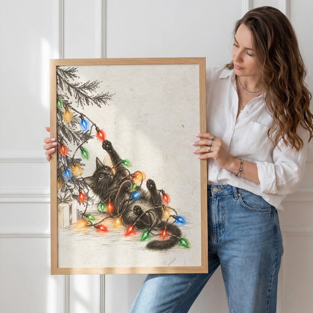 Black Cat Christmas Wall Art