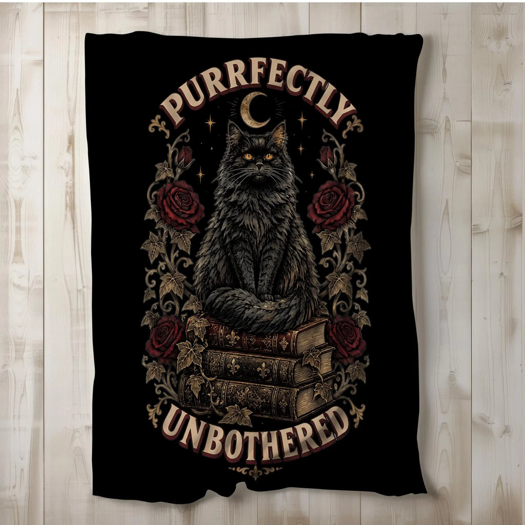 "Purrfectly Unbothered" Black Cat Blanket