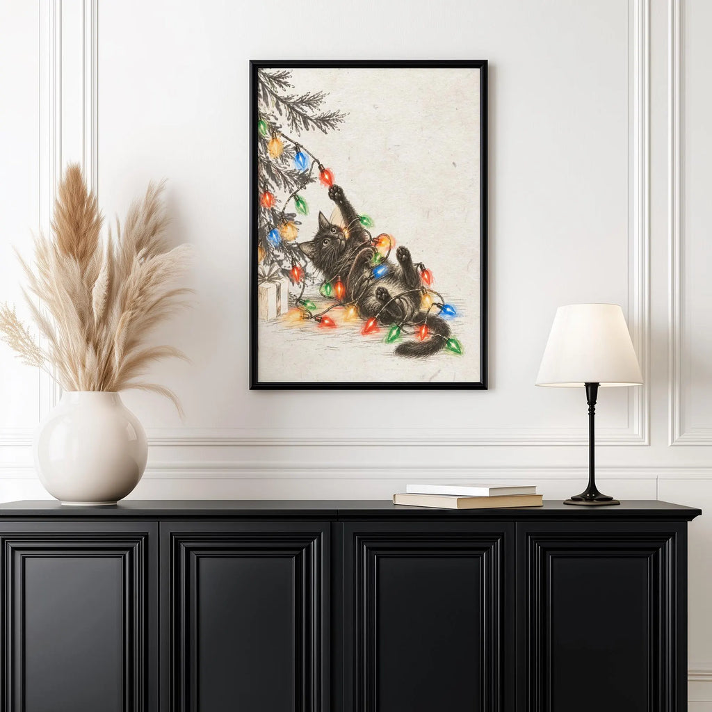 Black Cat Christmas Wall Art