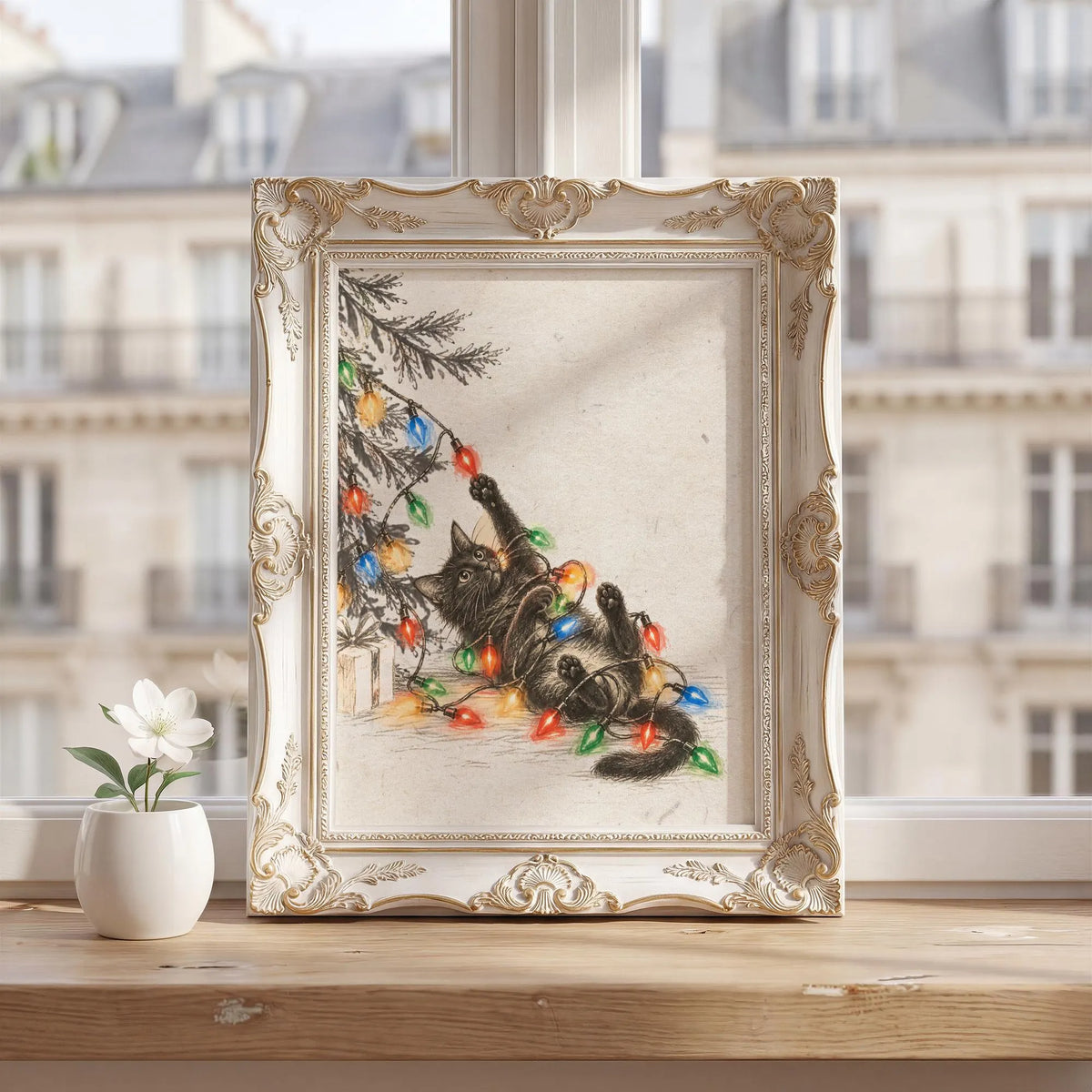 Black Cat Christmas Wall Art