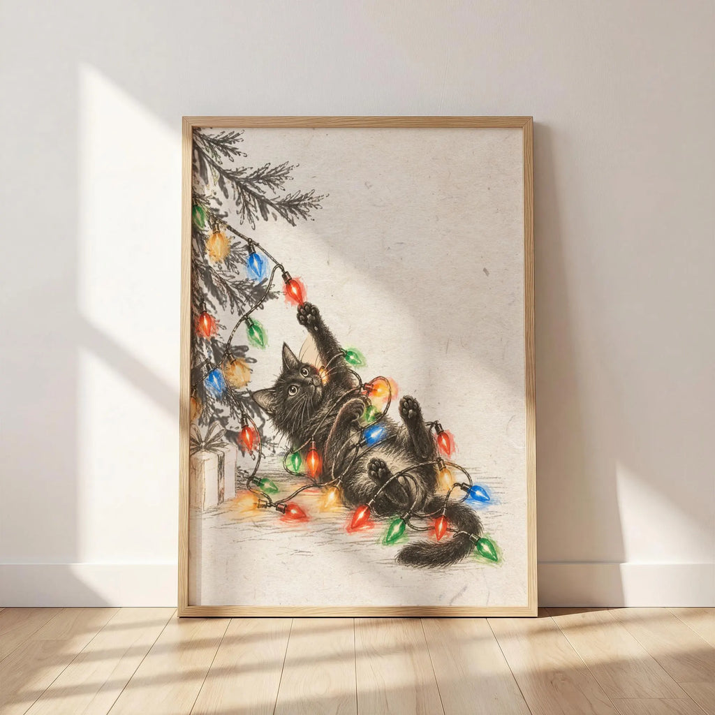 Black Cat Christmas Wall Art