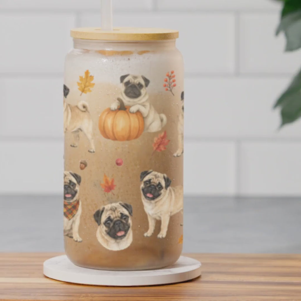 Pug Fall Glass Can Tumbler