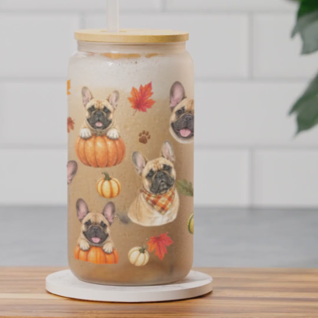 French Bulldog Fall Glass Can Tumbler