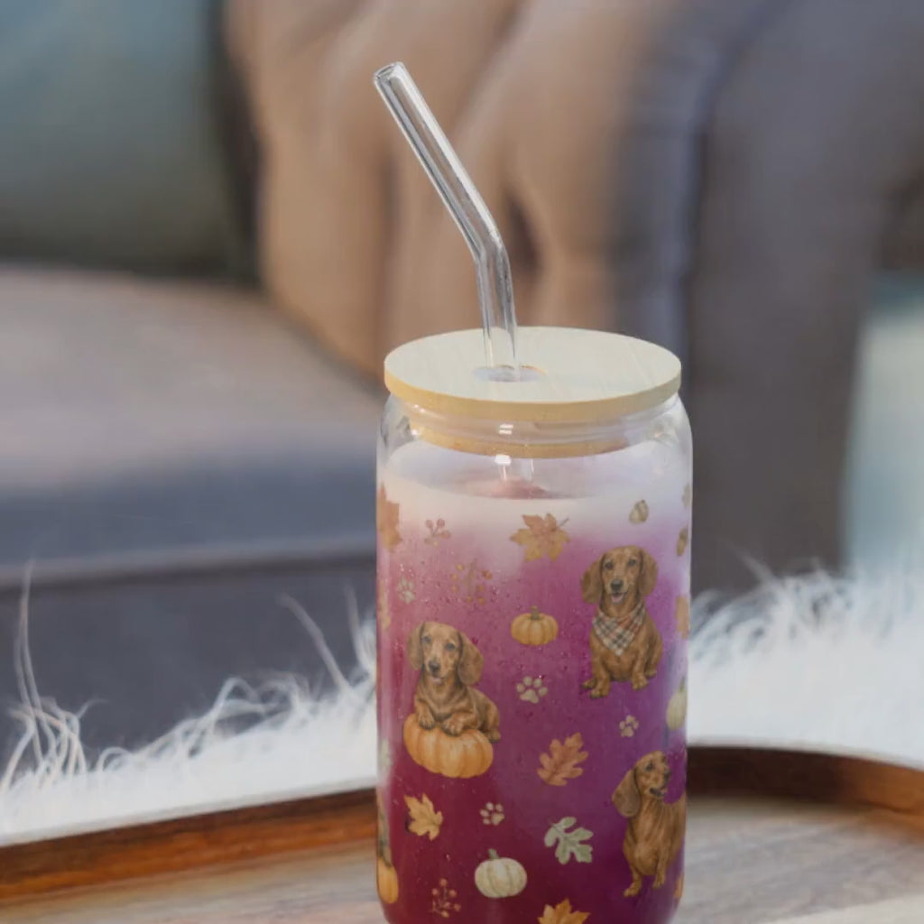 Dachshund Fall Glass Can Tumbler