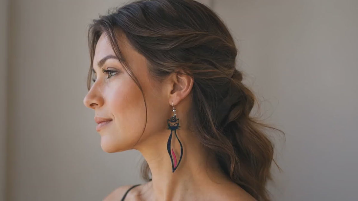 Black Cat Wooden Earrings