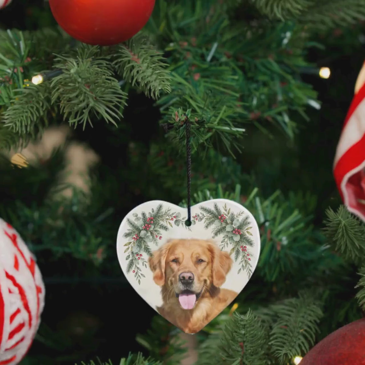 Custom Pet Holiday Heart Photo Ornament