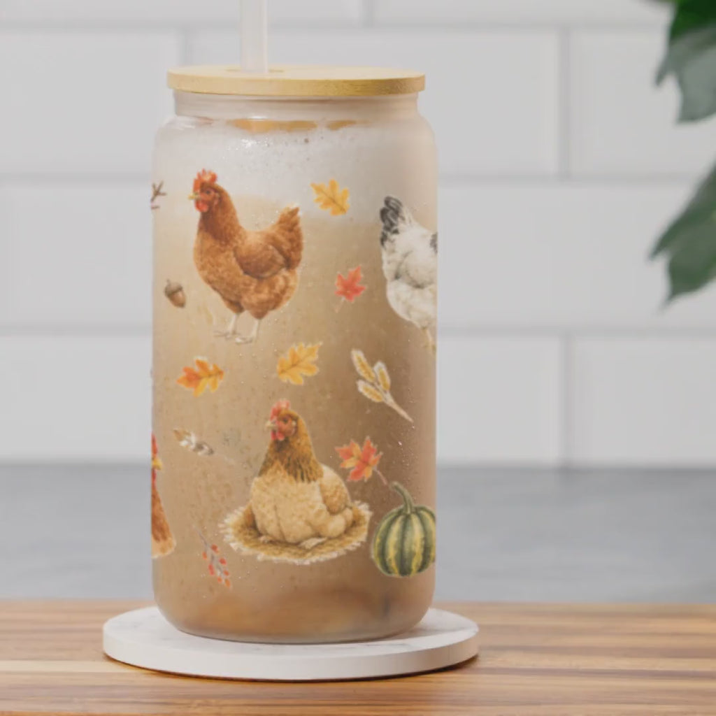 Chicken Fall Glass Can Tumbler