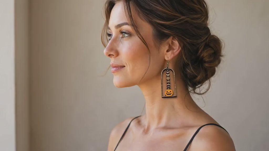 Wooden Halloween Pumpkin Earrings