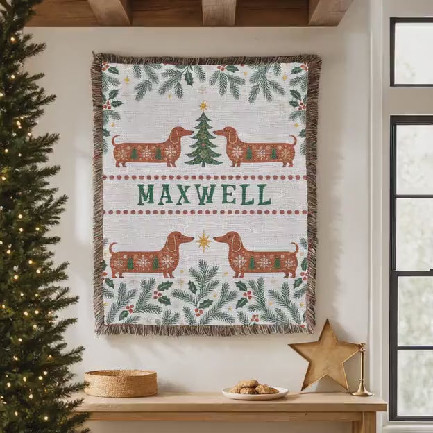 Dachshund Christmas Woven Blanket