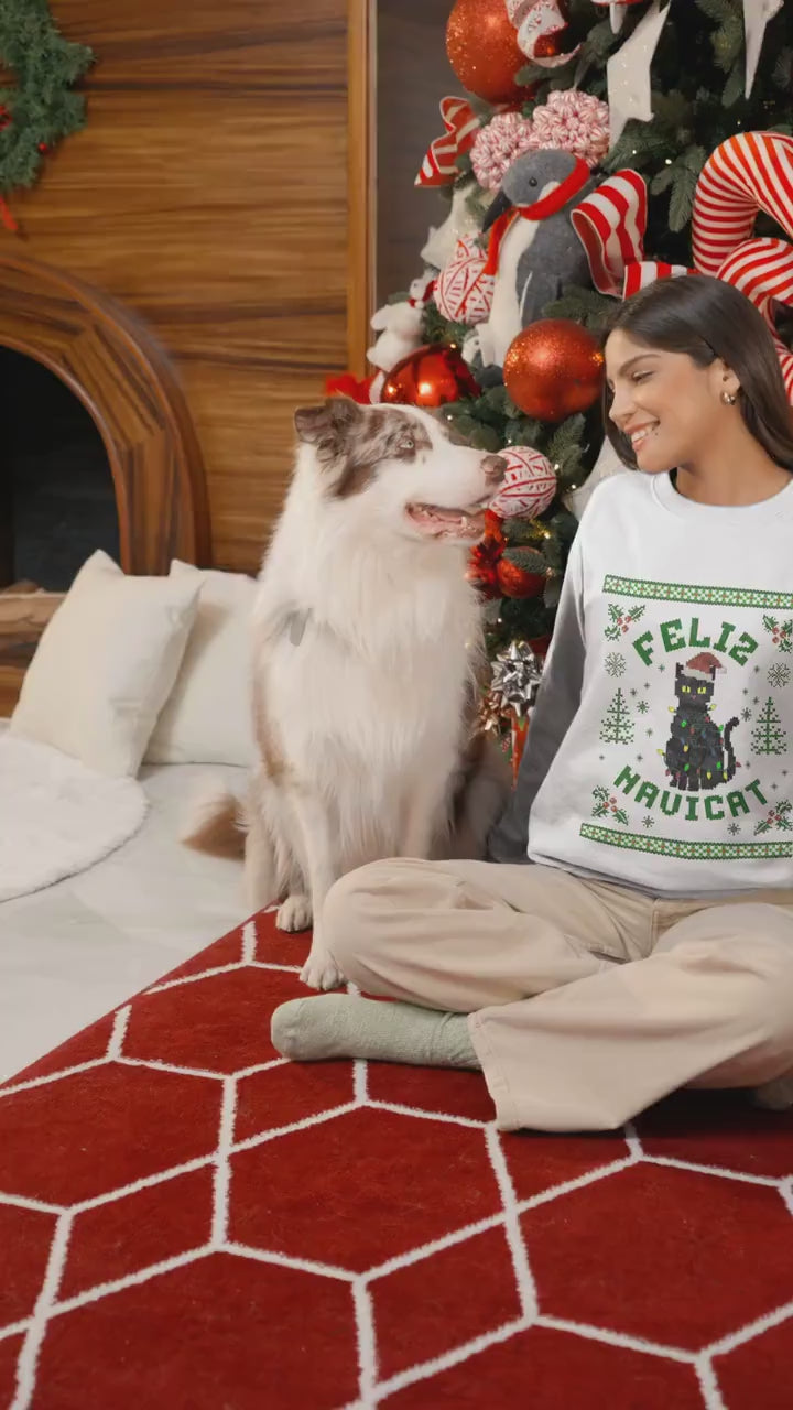 Feliz Navicat Black Cat Christmas Sweater
