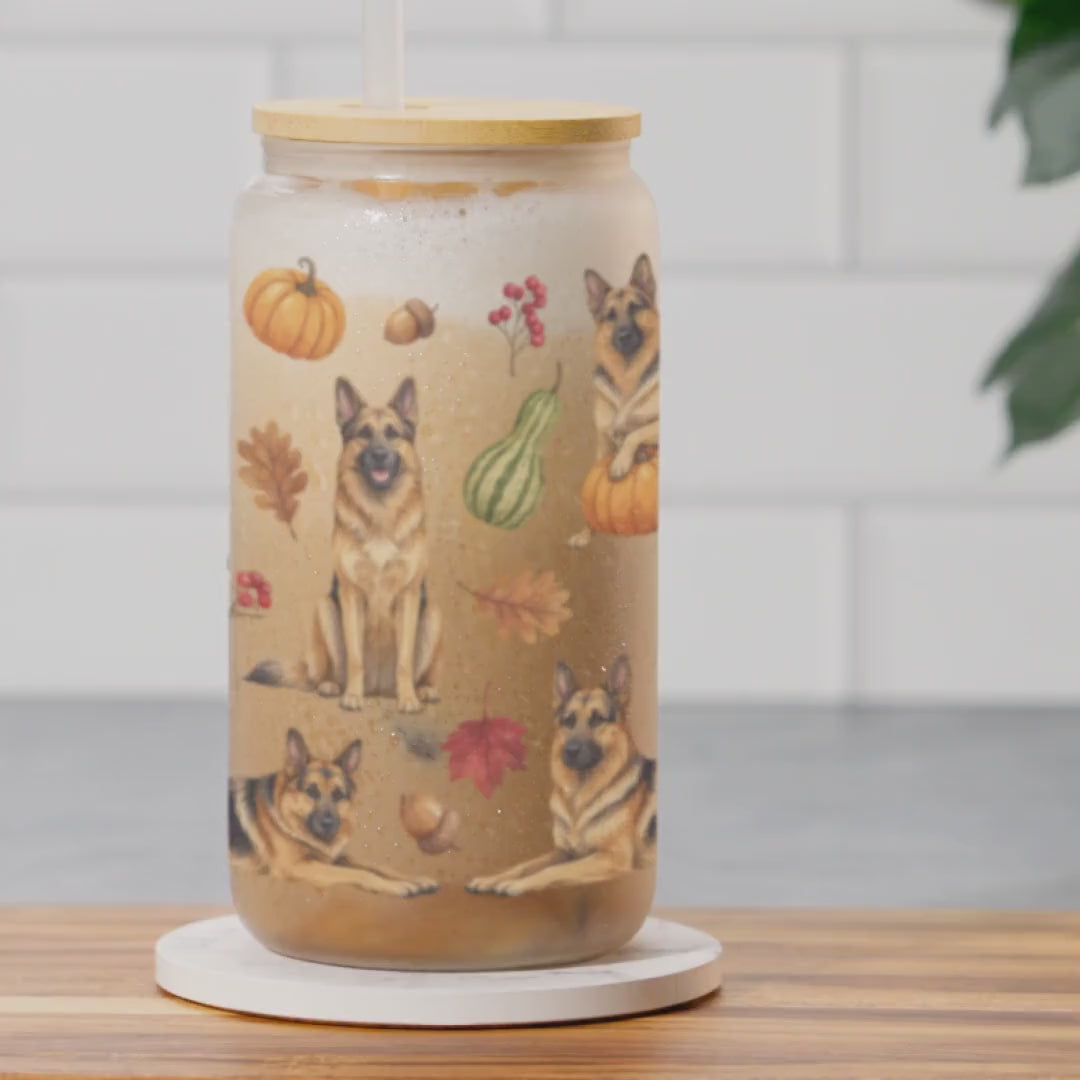 German Shepherd Fall Glass Can Tumbler