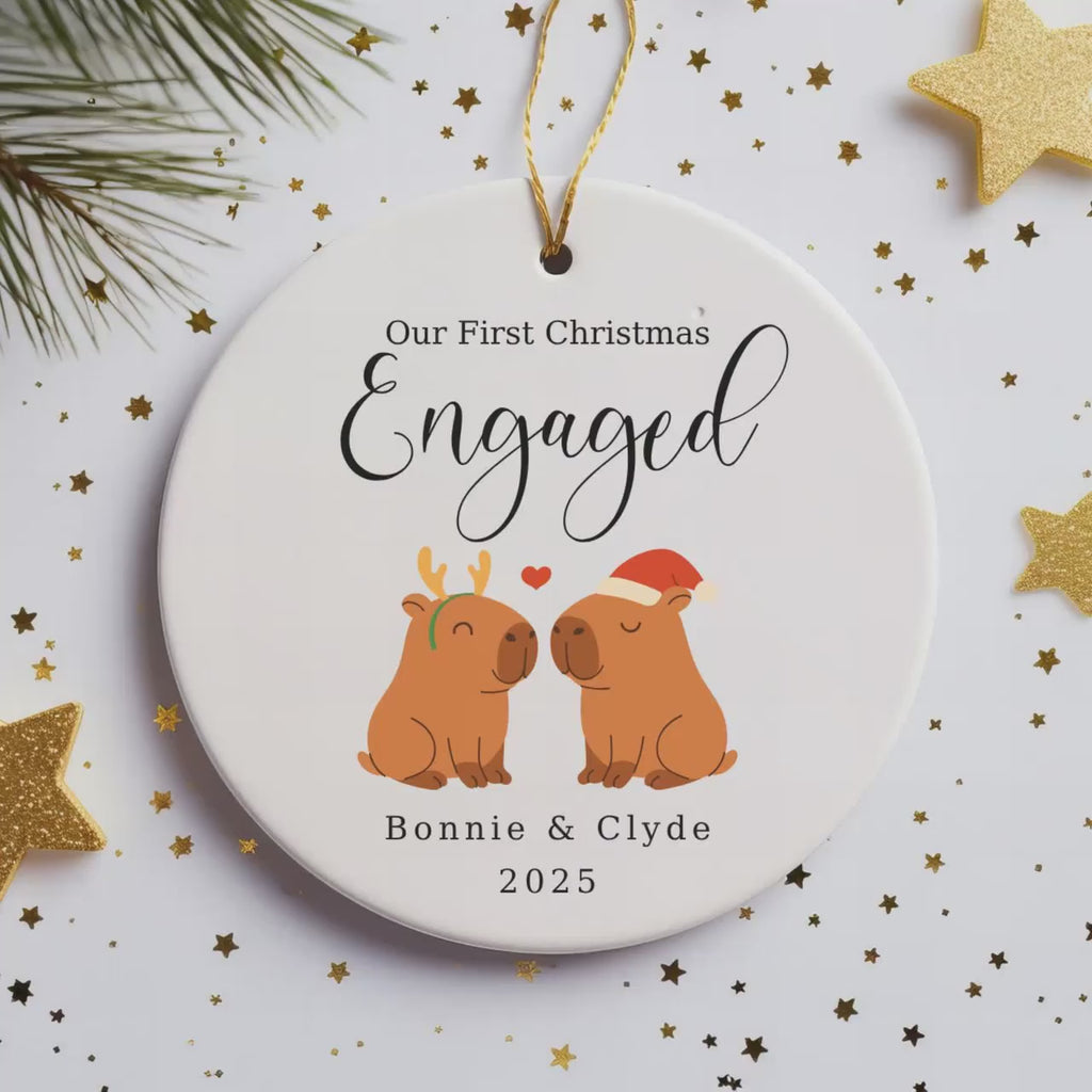 First Christmas Engaged Capybara Ornament