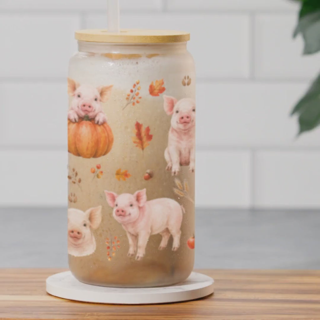 Pig Fall Glass Can Tumbler