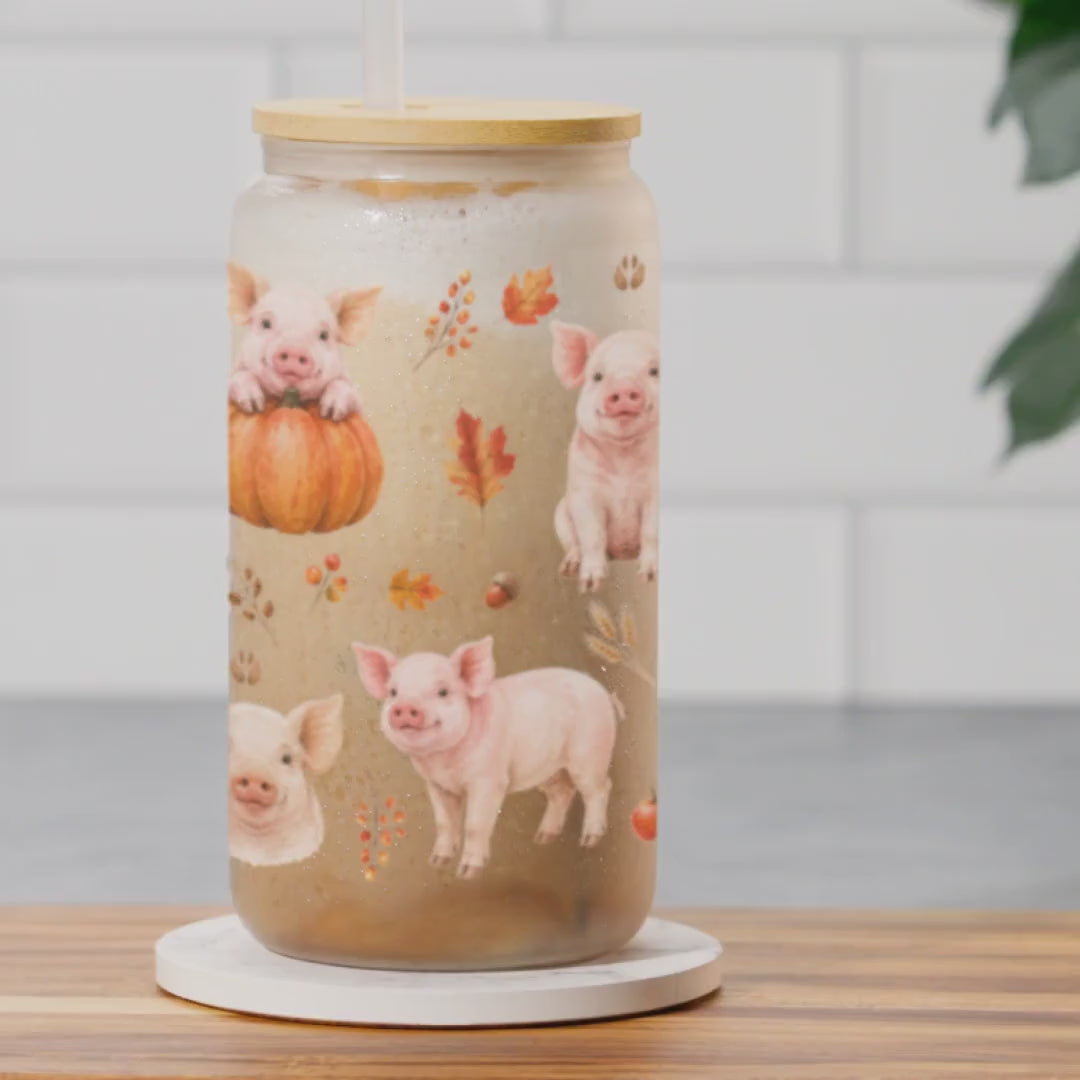 Pig Fall Glass Can Tumbler