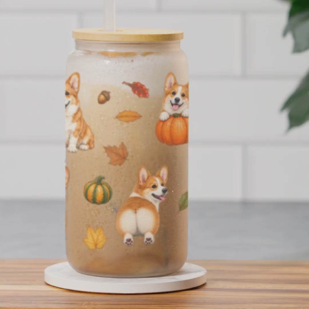 Corgi Fall Glass Can Tumbler