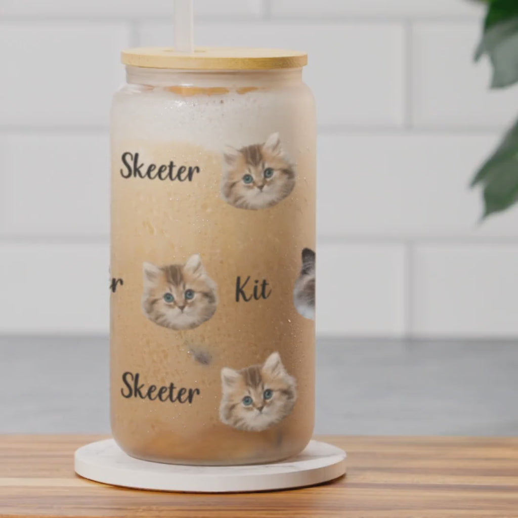 Custom Cat Photo and Name Glass Tumbler